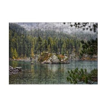 Cakapuzzle Orman Göl Ada ve Yağmur Damlaları 120 Parça Ahşap Puzzle