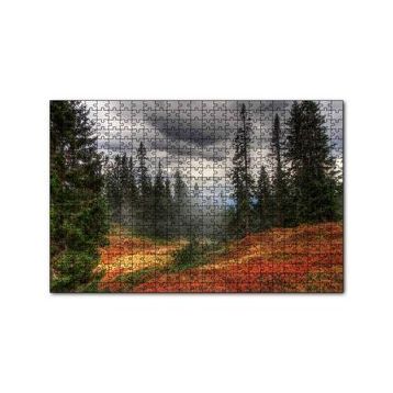 Cakapuzzle Orman Kara Bulutlar Turuncu Çiçekler 120 Parça Ahşap Puzzle