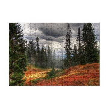 Cakapuzzle Orman Kara Bulutlar Turuncu Çiçekler 120 Parça Ahşap Puzzle