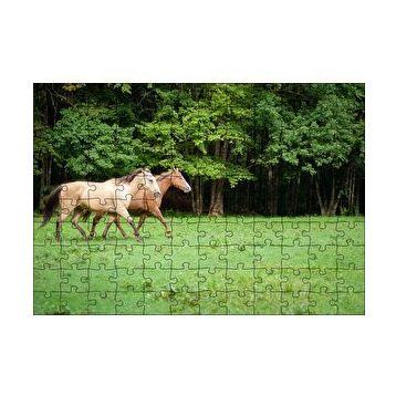 Cakapuzzle Orman Yeşil Çayırlar ve Bir Çift At 120 Parça Ahşap Puzzle