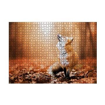 Cakapuzzle Orman Zemininde Yapraklar ve Yukarı Bakan Tilki 120 Parça Ahşap Puzzle