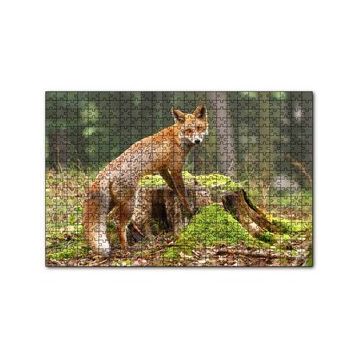 Cakapuzzle Ormanda Kütük Üzerindeki Çelimsiz Tilki 120 Parça Ahşap Puzzle