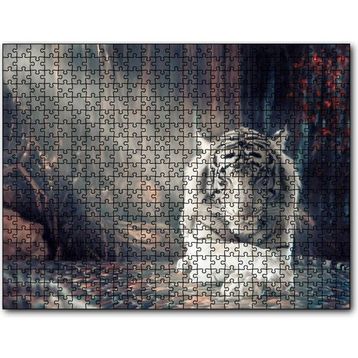 Cakapuzzle Ormanda Uyuyan Beyaz Kaplan ve Güneş Işıkları 255 Parça Puzzle