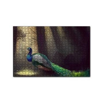 Cakapuzzle Ormandaki Yalnız Tavuskuşu ve Ağaçlar 120 Parça Ahşap Puzzle
