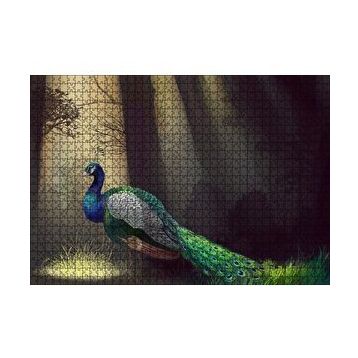 Cakapuzzle Ormandaki Yalnız Tavuskuşu ve Ağaçlar 120 Parça Ahşap Puzzle