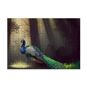 Cakapuzzle Ormandaki Yalnız Tavuskuşu ve Ağaçlar 120 Parça Ahşap Puzzle