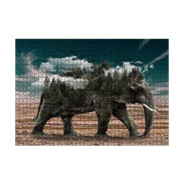Cakapuzzle Ormanları ve Bulutları Barındıran Fil 120 Parça Ahşap Puzzle
