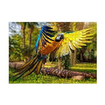Cakapuzzle Papağan Mavi Turuncu Sarı Ormanda Uçuyor 120 Parça Ahşap Puzzle