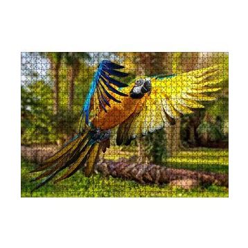 Cakapuzzle Papağan Mavi Turuncu Sarı Ormanda Uçuyor 120 Parça Ahşap Puzzle