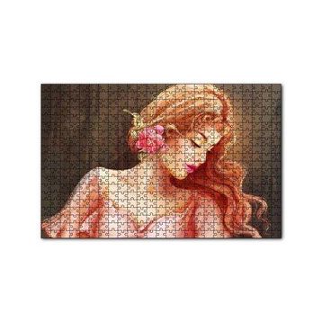 Cakapuzzle Pembe Çiçekli Bakır Saçlı Kadın 120 Parça Ahşap Puzzle