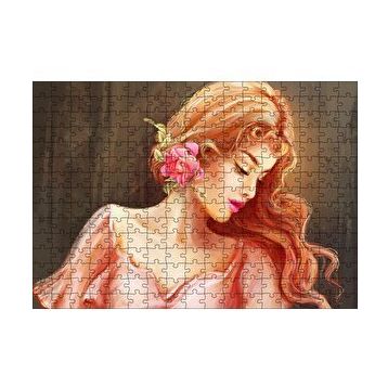 Cakapuzzle Pembe Çiçekli Bakır Saçlı Kadın 120 Parça Ahşap Puzzle