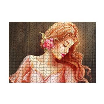 Cakapuzzle Pembe Çiçekli Bakır Saçlı Kadın 120 Parça Ahşap Puzzle