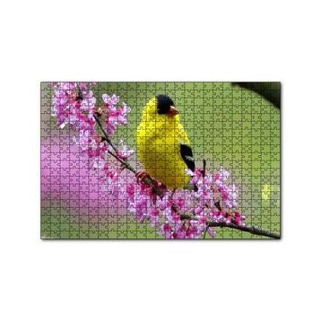 Cakapuzzle Pembe Çiçekli Dalda Sarı Siyah Kuş 120 Parça Ahşap Puzzle