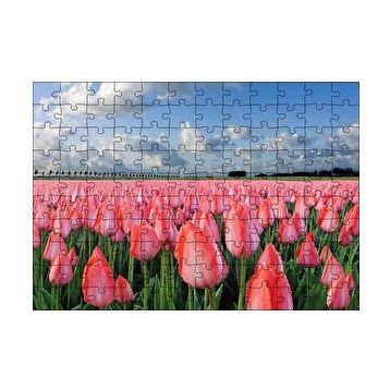 Cakapuzzle Pembe Lale Bahçesi Görseli 120 Parça Ahşap Puzzle