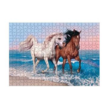 Cakapuzzle Pilajda Koşan Beyaz Kahve Rengi Atlar 120 Parça Ahşap Puzzle