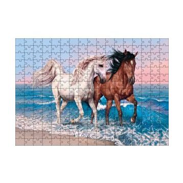 Cakapuzzle Pilajda Koşan Beyaz Kahve Rengi Atlar 120 Parça Ahşap Puzzle