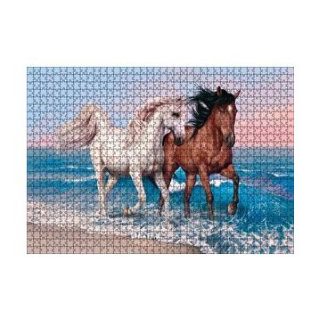 Cakapuzzle Pilajda Koşan Beyaz Kahve Rengi Atlar 120 Parça Ahşap Puzzle