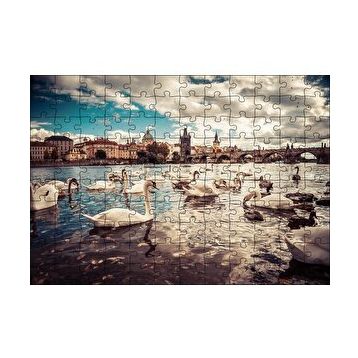 Cakapuzzle Prag Charles Köprüsü ve Kuğular 120 Parça Ahşap Puzzle