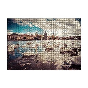 Cakapuzzle Prag Charles Köprüsü ve Kuğular 120 Parça Ahşap Puzzle