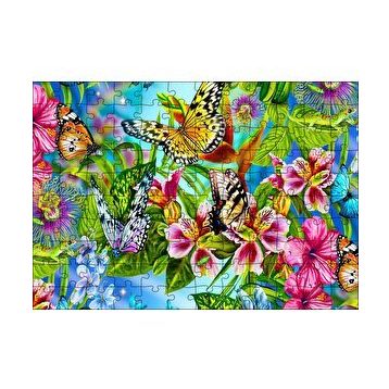 Cakapuzzle Rengarenk Çiçekler Üzerinde Rengarenk Kelebekler 120 Parça Ahşap Puzzle