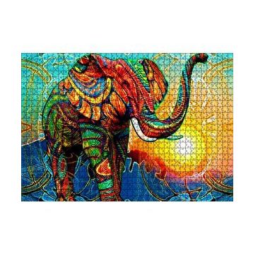 Cakapuzzle Rengarenk Fil ve Güneş Dijital Çizim 120 Parça Ahşap Puzzle