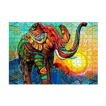 Cakapuzzle Rengarenk Fil ve Güneş Dijital Çizim 120 Parça Ahşap Puzzle