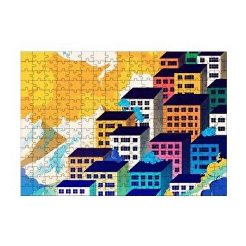 Cakapuzzle Renkli Gökdelenler ve Bulutlar 120 Parça Ahşap Puzzle