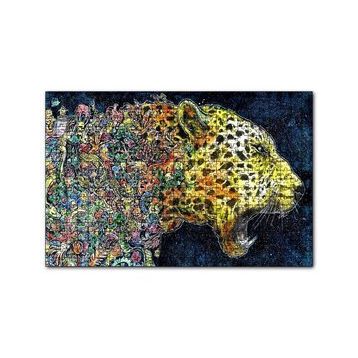 Cakapuzzle Renkli Karışık Objelerden Oluşan Leopar 120 Parça Ahşap Puzzle