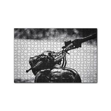 Cakapuzzle Royal Enfield Motorsiklet Depo ve Gidon Siyah Beyaz 120 Parça Ahşap Puzzle
