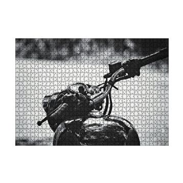 Cakapuzzle Royal Enfield Motorsiklet Depo ve Gidon Siyah Beyaz 120 Parça Ahşap Puzzle