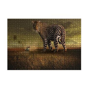 Cakapuzzle Safaride Turistler ve Dev Leopar Illüstrasyon 255 Parça Puzzle