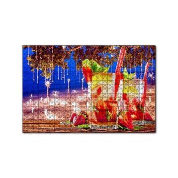 Cakapuzzle Sahilde Masa ve Üzerinde Çilekli Kokteyller 120 Parça Ahşap Puzzle