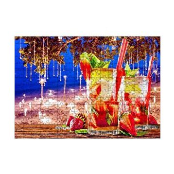 Cakapuzzle Sahilde Masa ve Üzerinde Çilekli Kokteyller 120 Parça Ahşap Puzzle