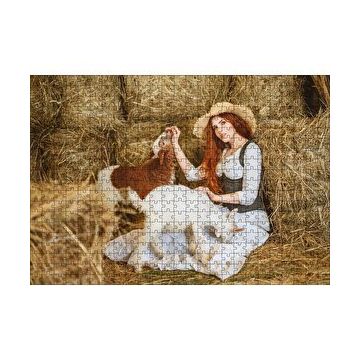 Cakapuzzle Samanlıktaki Genç Kız Oğlaklar Görseli 120 Parça Ahşap Puzzle