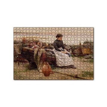 Cakapuzzle Sandalda Çocuklar ve Kederli Kadın 120 Parça Ahşap Puzzle