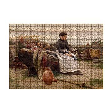 Cakapuzzle Sandalda Çocuklar ve Kederli Kadın 120 Parça Ahşap Puzzle