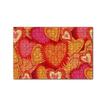 Cakapuzzle Sarı Kırmızı Kalpler Çizim 120 Parça Ahşap Puzzle