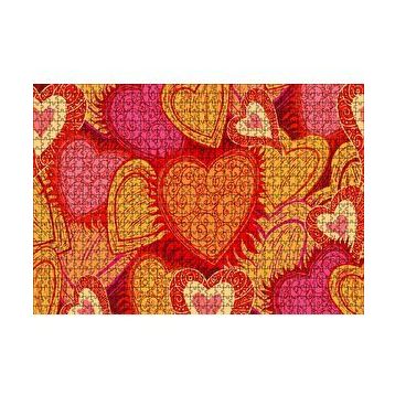 Cakapuzzle Sarı Kırmızı Kalpler Çizim 120 Parça Ahşap Puzzle