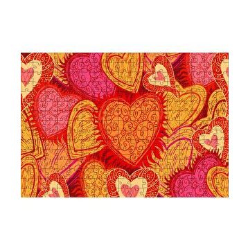 Cakapuzzle Sarı Kırmızı Kalpler Çizim 120 Parça Ahşap Puzzle