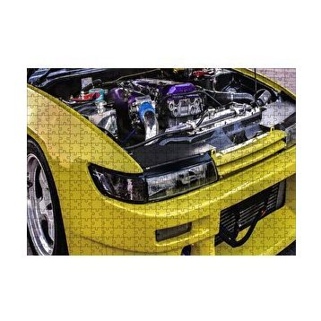 Cakapuzzle Sarı Spor Araba Far ve Motor Detayı 120 Parça Ahşap Puzzle
