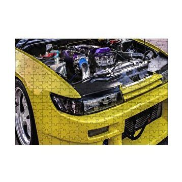 Cakapuzzle Sarı Spor Araba Far ve Motor Detayı 120 Parça Ahşap Puzzle