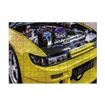 Cakapuzzle Sarı Spor Araba Far ve Motor Detayı 120 Parça Ahşap Puzzle