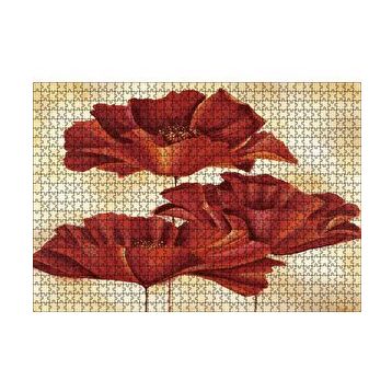 Cakapuzzle Sarı Zeminde Üç Kırmızı Gelincik 120 Parça Ahşap Puzzle