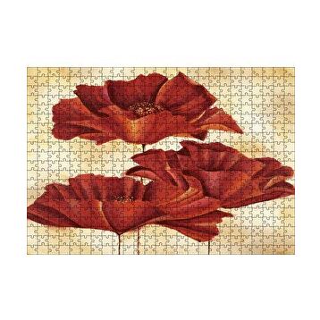 Cakapuzzle Sarı Zeminde Üç Kırmızı Gelincik 120 Parça Ahşap Puzzle
