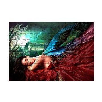 Cakapuzzle Saten Elbiseli Fantastik Kadın ve Kanatları 120 Parça Ahşap Puzzle