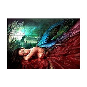 Cakapuzzle Saten Elbiseli Fantastik Kadın ve Kanatları 120 Parça Ahşap Puzzle