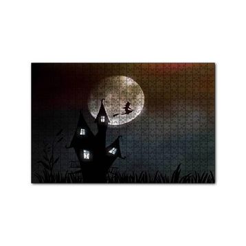 Cakapuzzle Şato Dolunay ve Süpürgeli Cadı 120 Parça Ahşap Puzzle