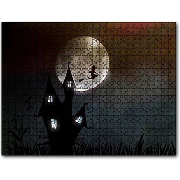 Cakapuzzle Şato Dolunay ve Süpürgeli Cadı 120 Parça Ahşap Puzzle