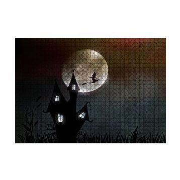Cakapuzzle Şato Dolunay ve Süpürgeli Cadı 120 Parça Ahşap Puzzle