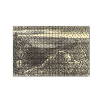 Cakapuzzle Şato Tepeler Yeldeğirmeni ve Uzanan Adam 120 Parça Ahşap Puzzle